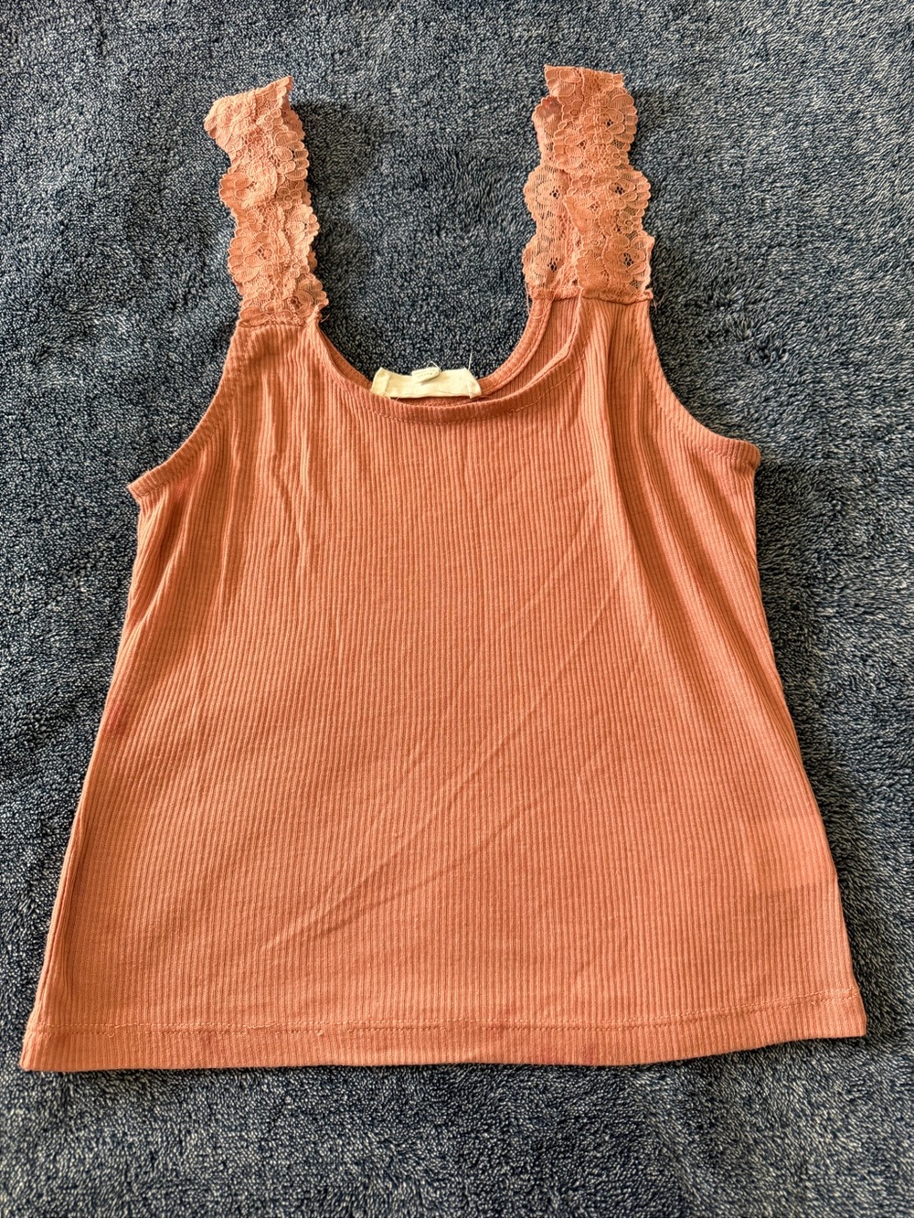Lace Strap Ribbed Tank Top - Rust